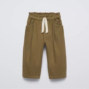 Zara Olive Green Baggy Cargo Bottoms with Drawstring